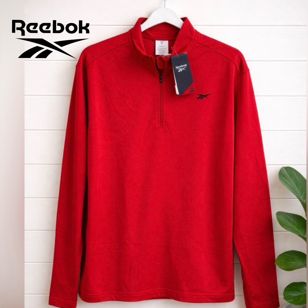 ♥️👉NWT Men’s Reebok Quarter Zip Pullover XL Red Athletic Performance Sweatshirt